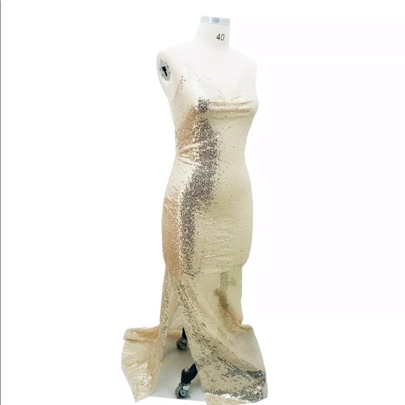 Gold Sequin Dress Prom Gown - Picture 3 of 4